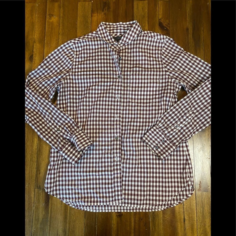 J Crew maroon checked boy fit shirt 6P